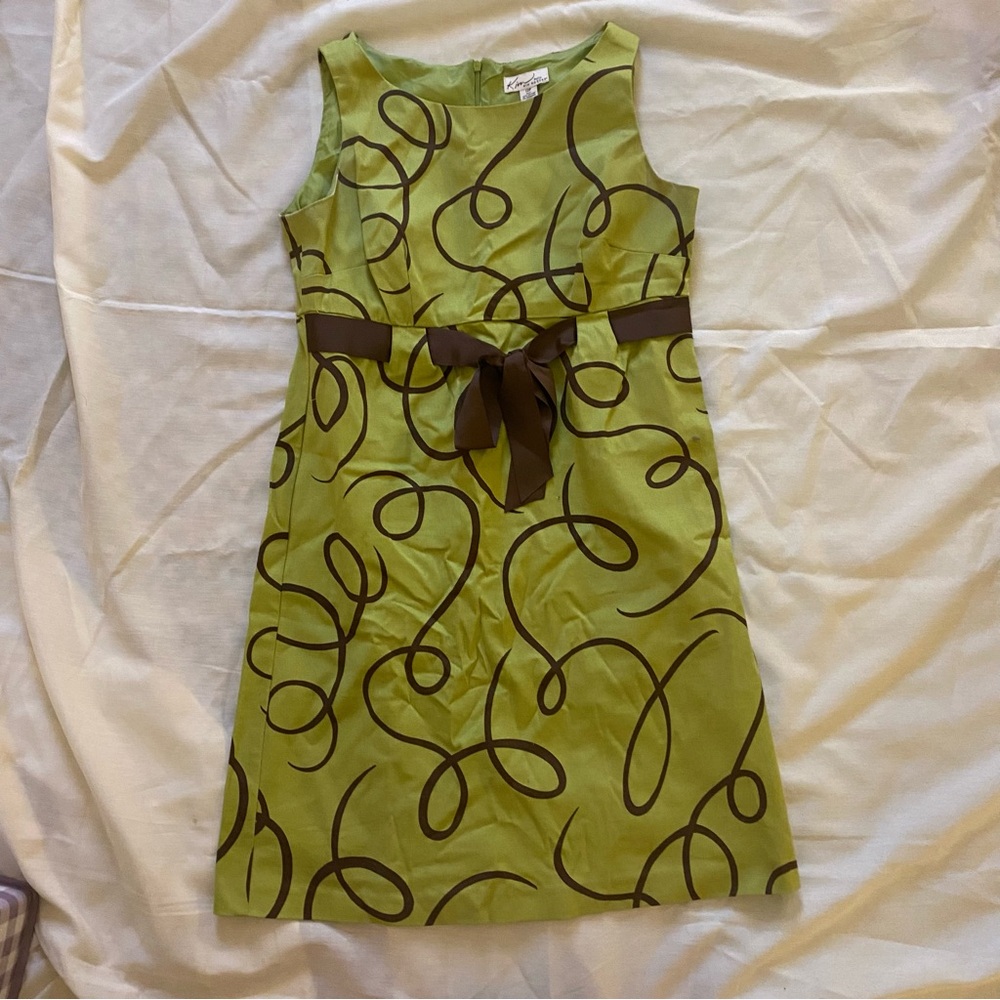 Kim Rogers Green and Brown dress with tie in front size 12P